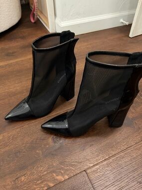Abound Black Patent Pointed-Toe Mesh Block Heel Booties